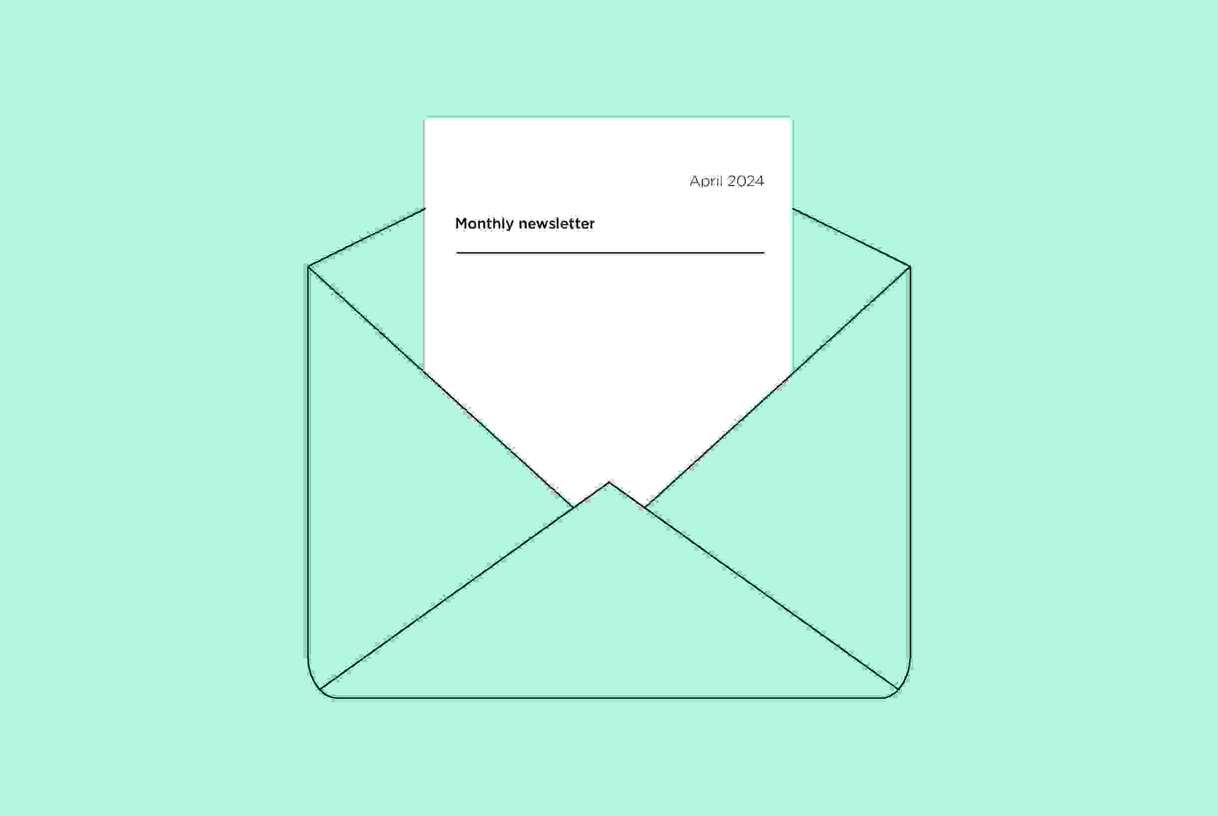 A mock-up of an email symbol with a newsletter coming out of the top.